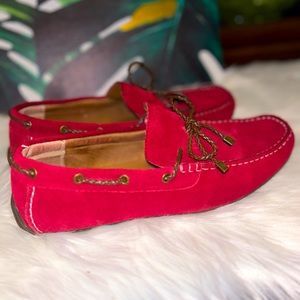 Red Leather Suede Braided Tie Men’s Loafers